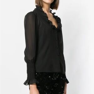 $319 ALEXIS size S Scyler Crepe Ruffle Blouse Top Smocked Cuff Black SOLD OUT
